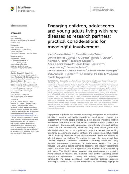 Engaging children, adolescents and young adults living with rare diseases as research partners: practical considerations for meaningful involvement