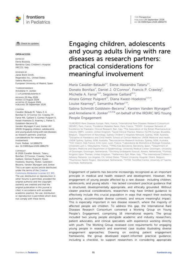 Engaging children, adolescents and young adults living with rare diseases as research partners: practical considerations for meaningful involvement