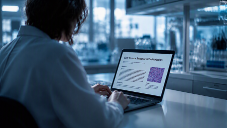 woman reading a scientific article
